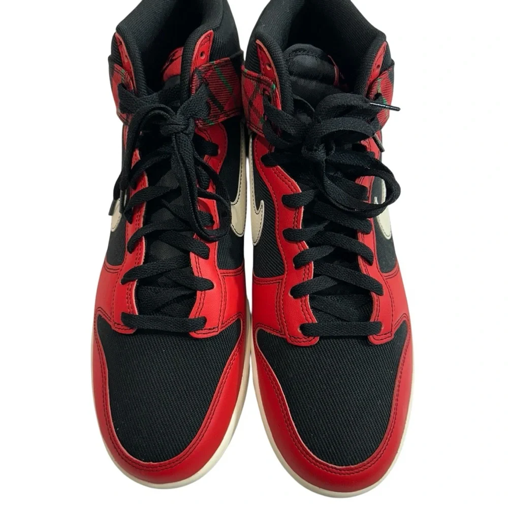 Nike Men's Dunk Hi Retro SE‎ Black University Red Tartan Plaid Size 13 DV0826-00